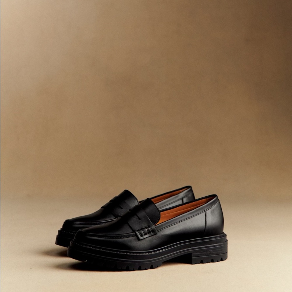 Sezane Black Leather Penny Loafers